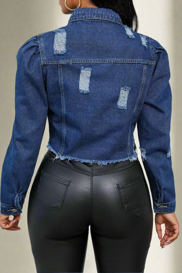 Puff Sleeve Denim Jacket Lavish Daily