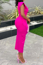 Solid Short Sleeve Frayed Hem Midi Dress Lavish Daily