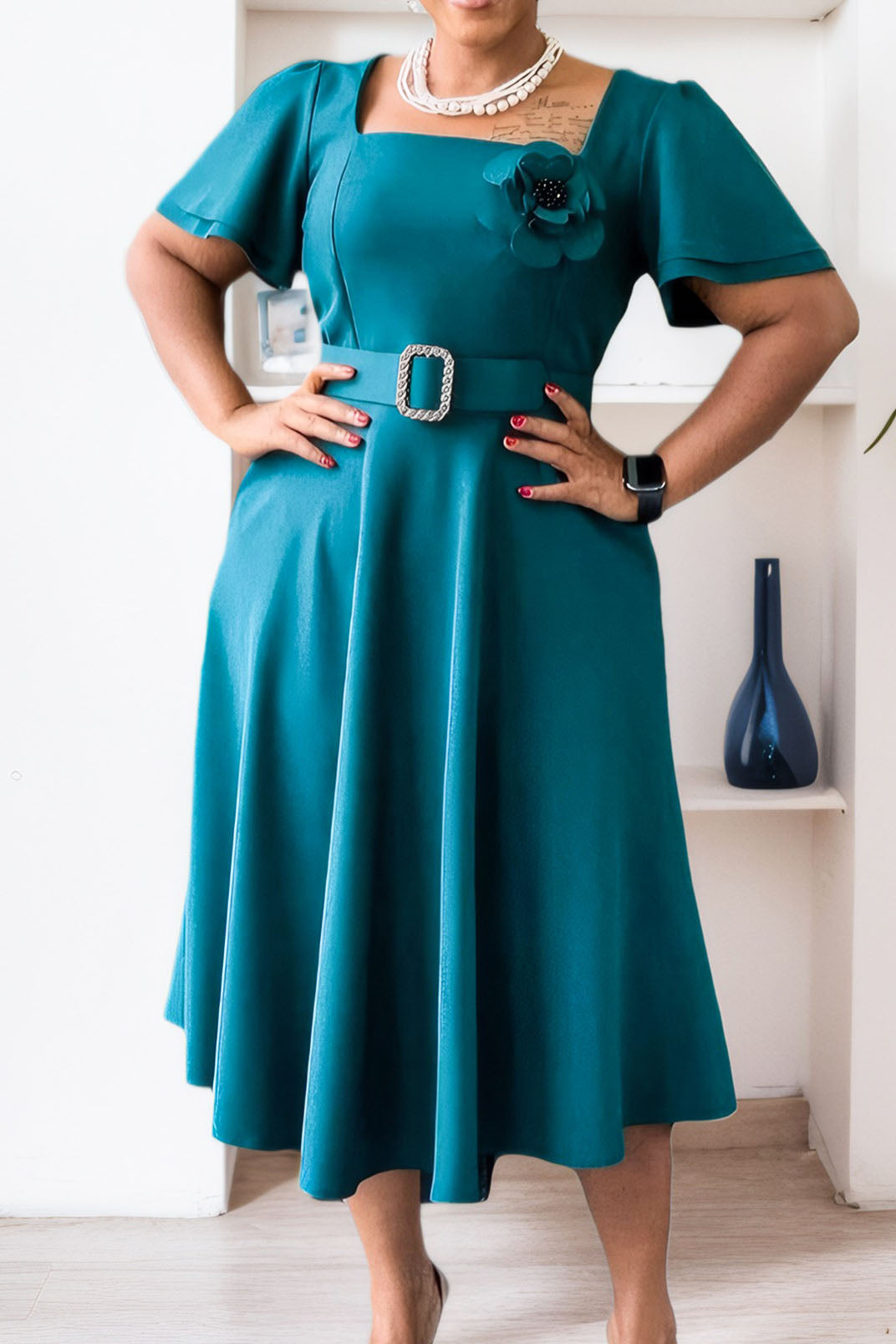 Square Neck High Waist Flared Maxi Dress Lavish Daily