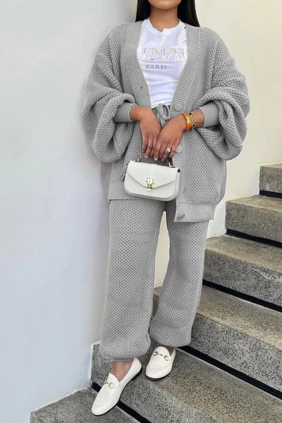 Knit Button-Front Cardigan & Pants Set Lavish Daily