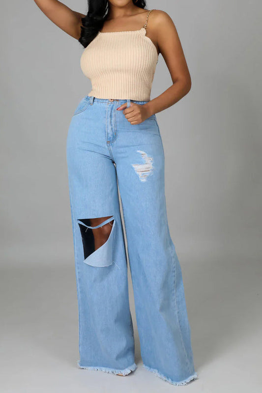Ripped Fringe Wide-Leg Jeans Lavish Daily
