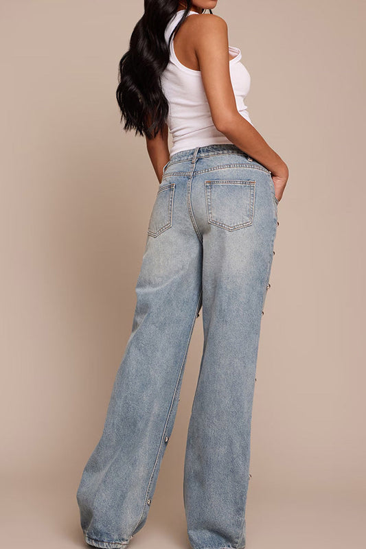 Studded High Waist Straight Leg Jeans Lavish Daily