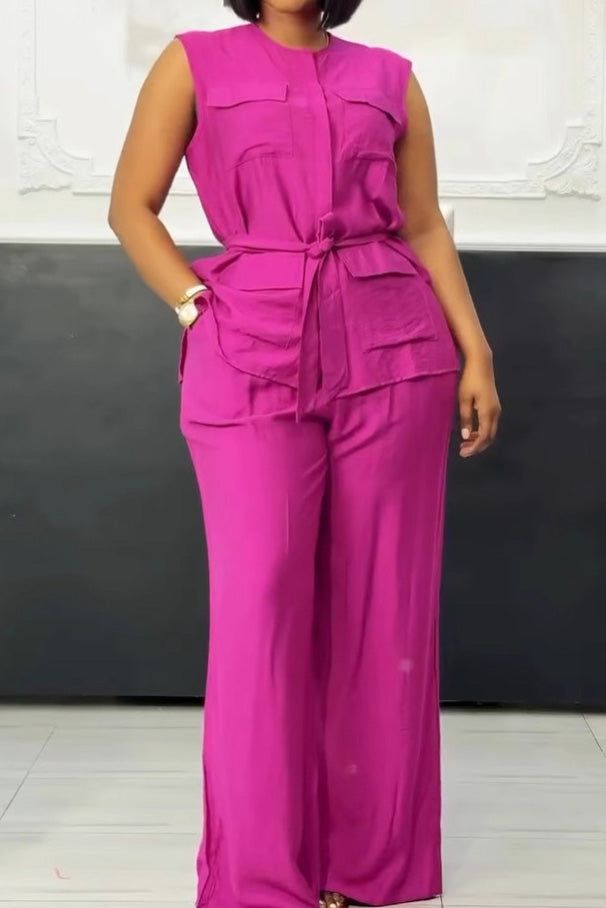 Sleeveless Tie Vest & Wide Leg Pants 2-Piece Set Lavish Daily