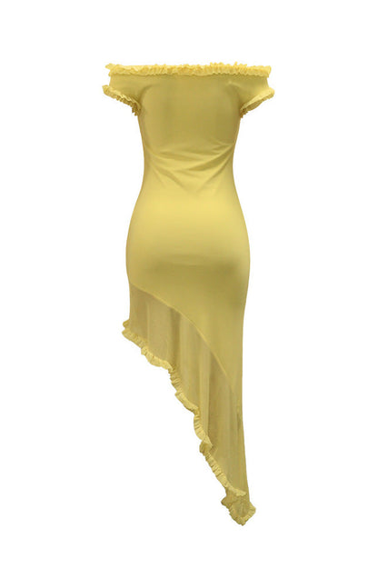 Off-Shoulder Asymmetrical Ruffle Dress Lavish Daily