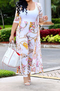 Printed Pants with Long Cardigan Set Lavish Daily