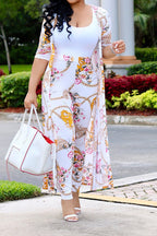 Printed Pants with Long Cardigan Set Lavish Daily