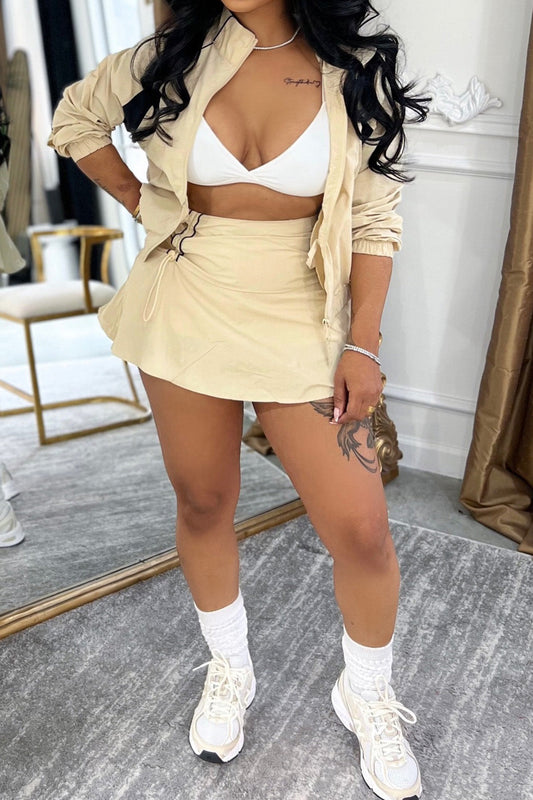 Contrast Panel Windbreaker & Skirt Set Lavish Daily