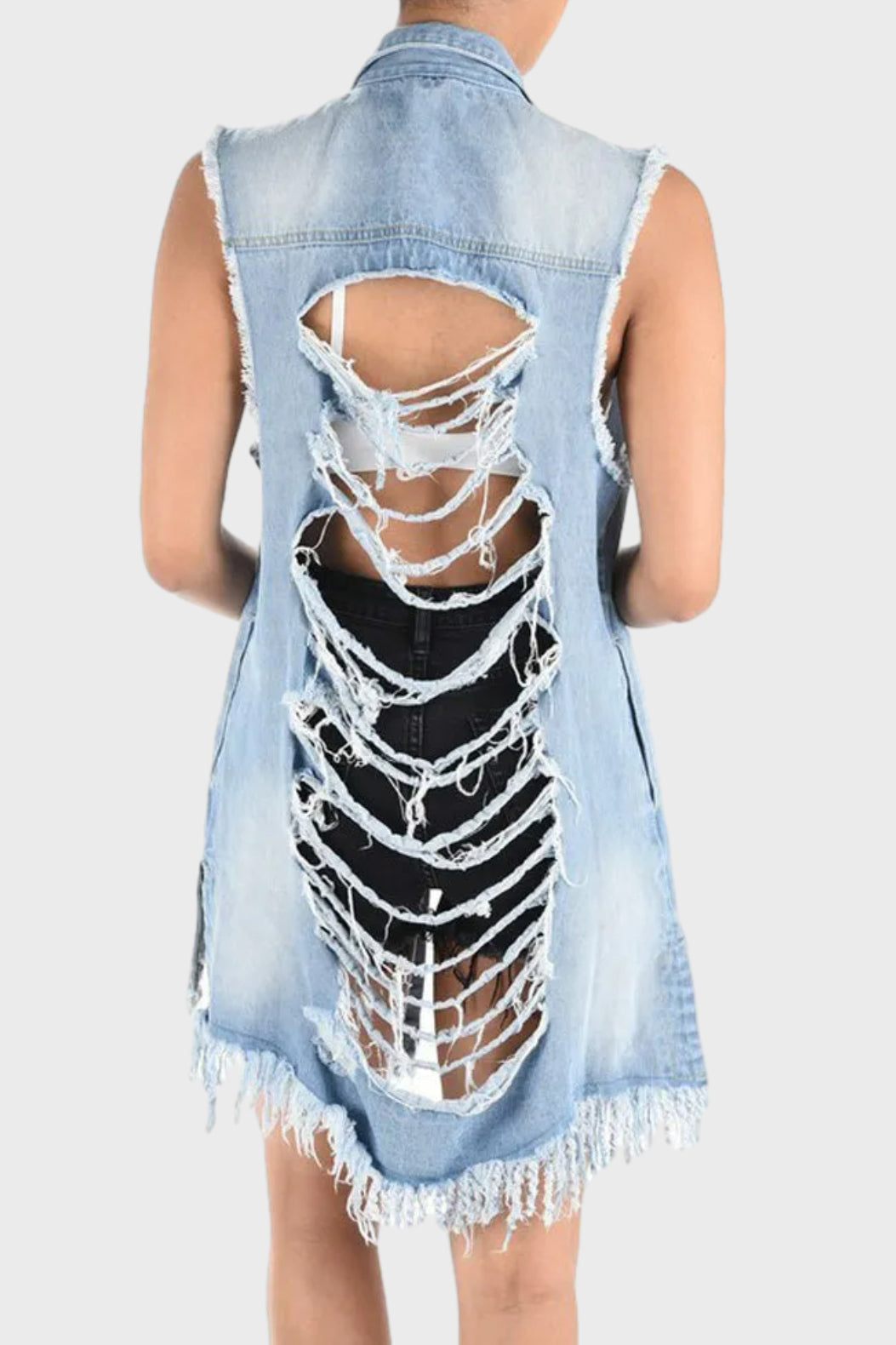 Ripped Denim Vest Lavish Daily