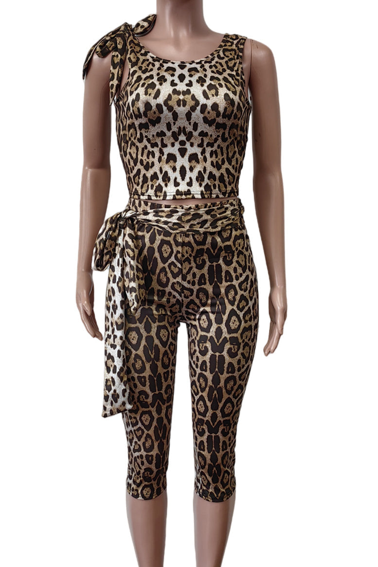 Leopard Top Cropped Pants Set Lavish Daily