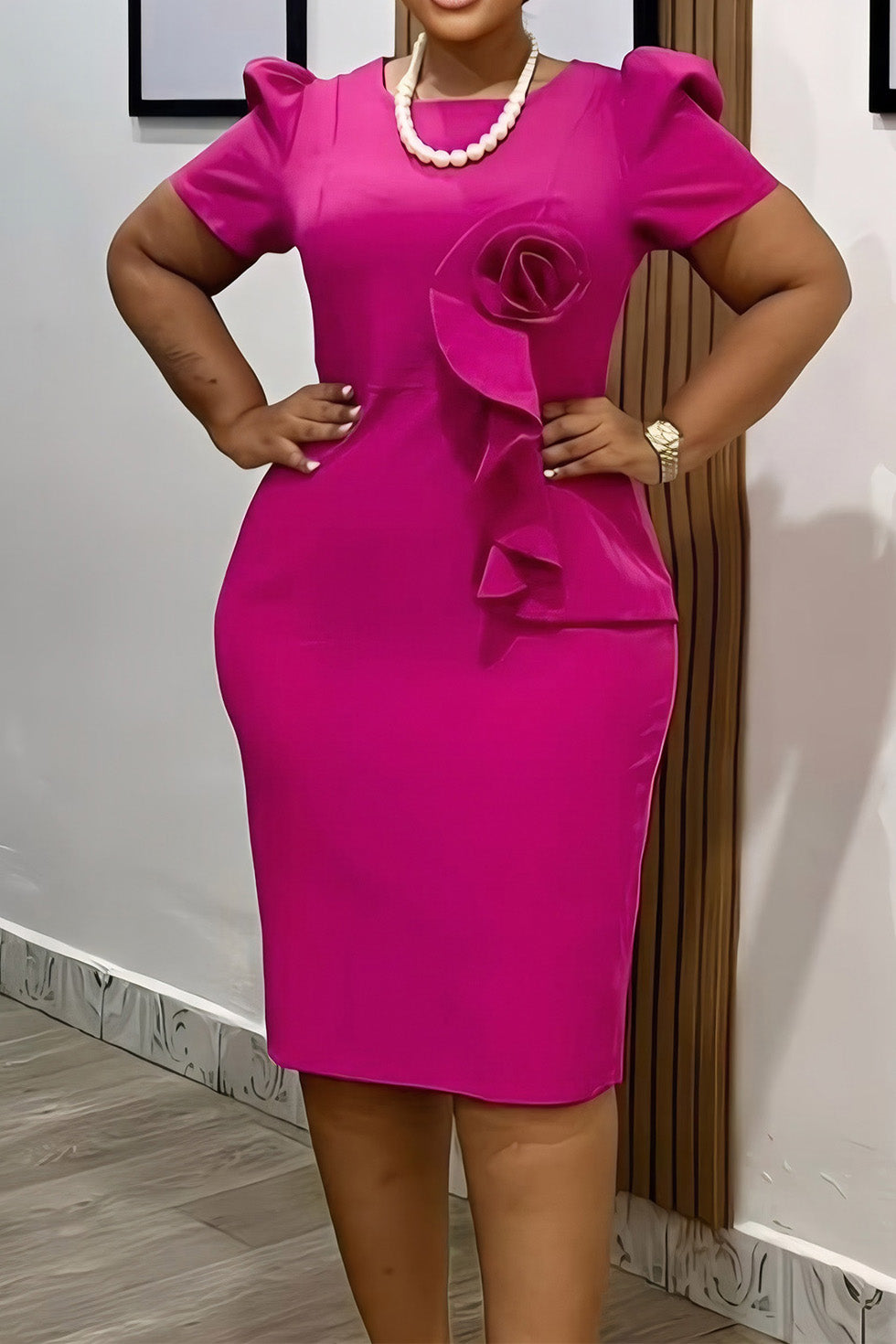 Ruffled Short Sleeve Midi Dress Lavish Daily