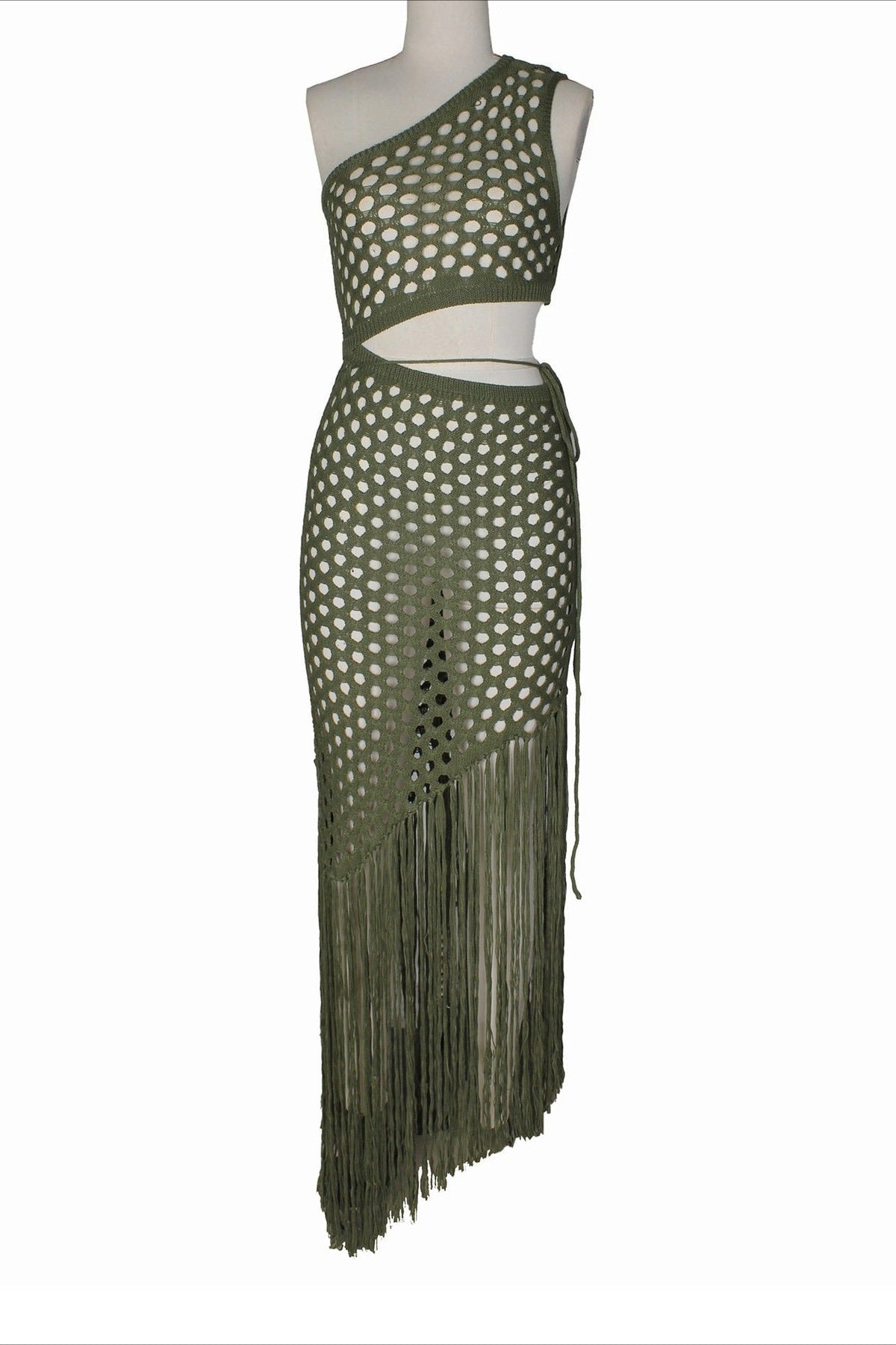 One-Shoulder Crochet Cutout Maxi Dress Lavish Daily
