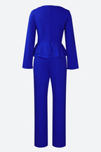 Solid Flounce V Neck Long Sleeve Sets Lavish Daily