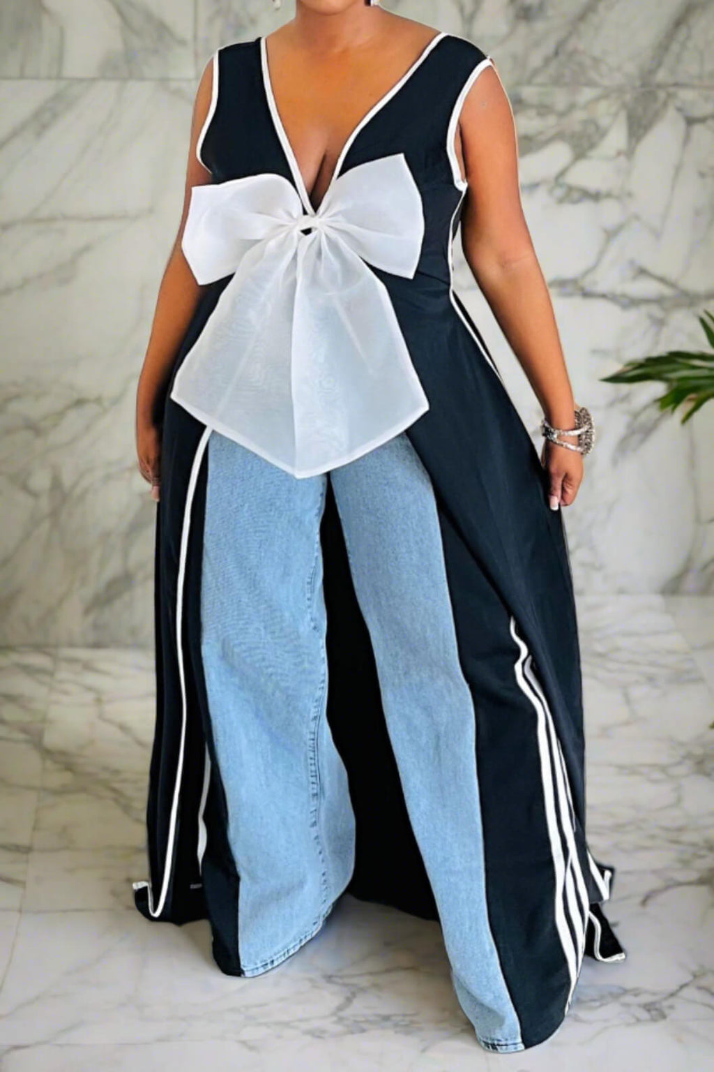 Bow Deep V Neck Slit Maxi Dresses Lavish Daily