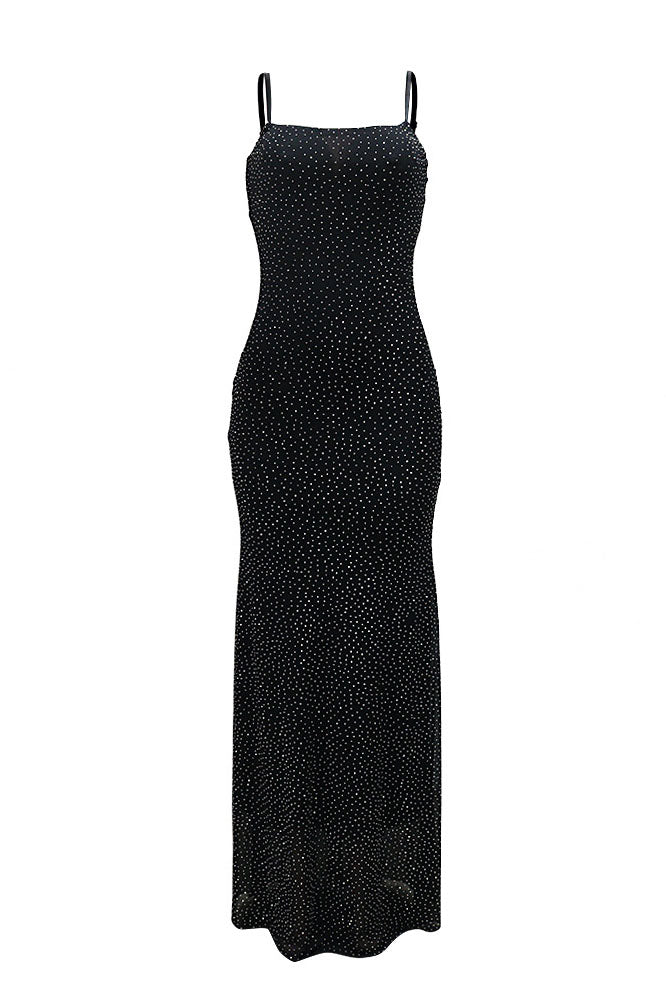 Spaghetti Strap Rhinestone Mesh Bodycon Dress Lavish Daily
