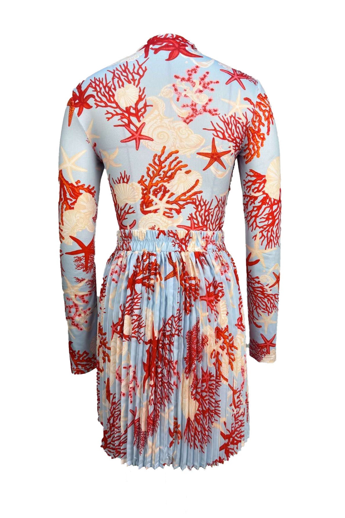 Printed Long Sleeve Top & Pleated Skirt Set Lavish Daily