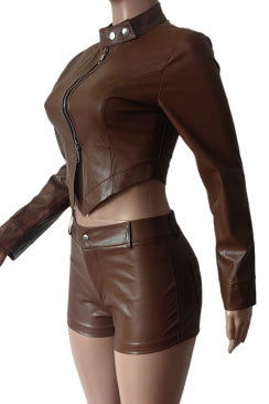 Leather Crop Jacket and Shorts Set Lavish Daily