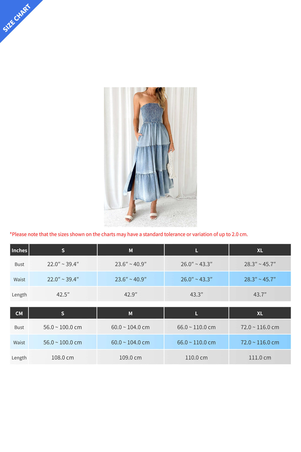 Strapless Side Slit Layered Denim Dress Lavish Daily