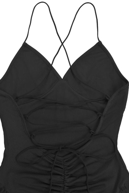 Sheer Lace-Up Wide Leg Jumpsuit Lavish Daily