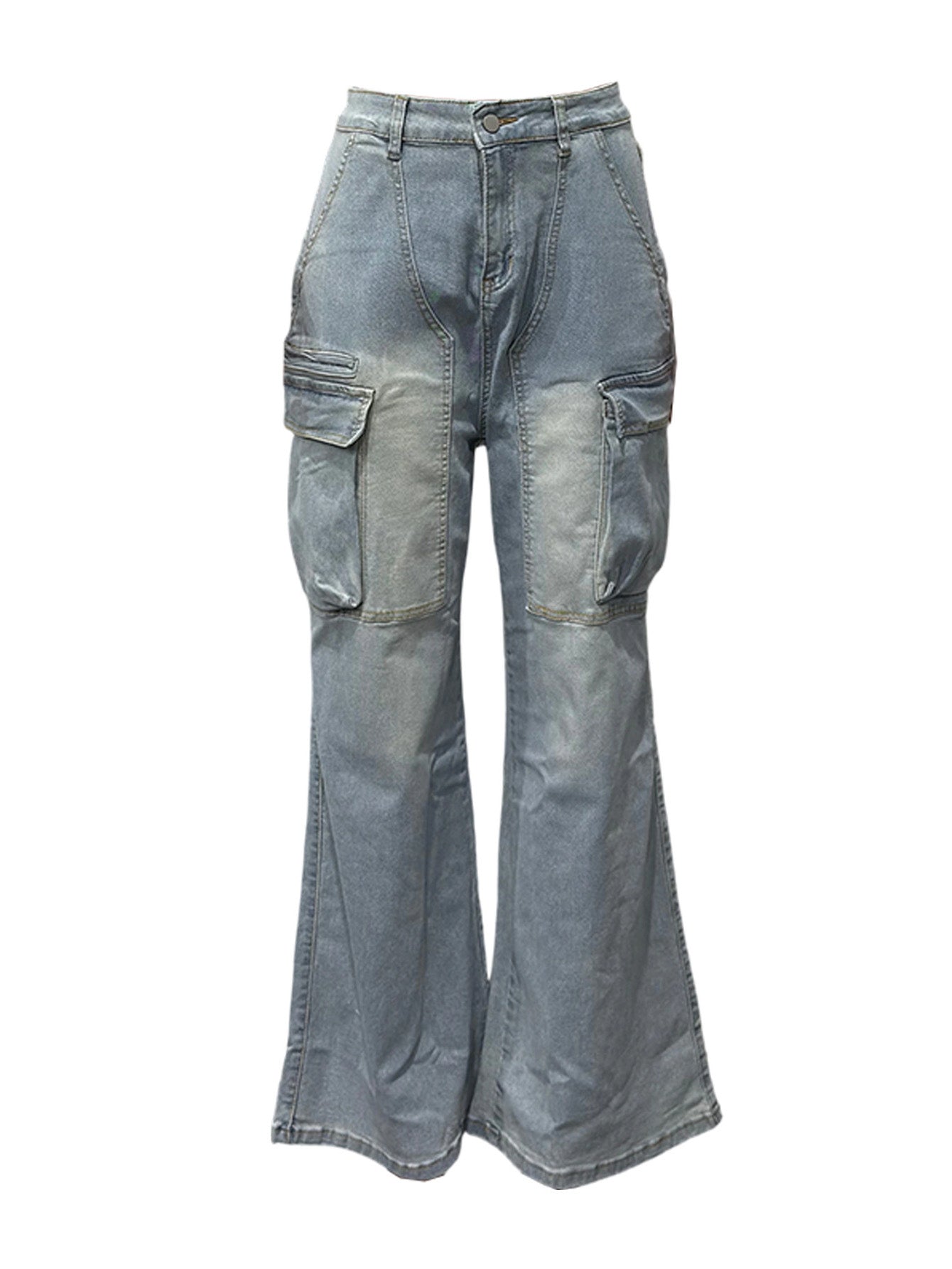 High-Rise Cargo Wide-Leg Utility Denim Jeans Lavish Daily