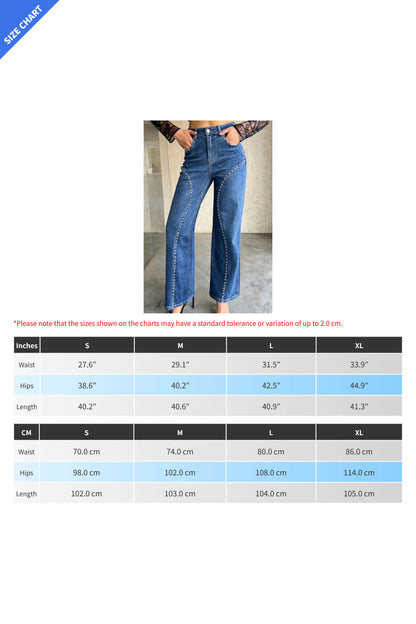 Studded Curved Seam High Waist Wide Leg Jeans Lavish Daily