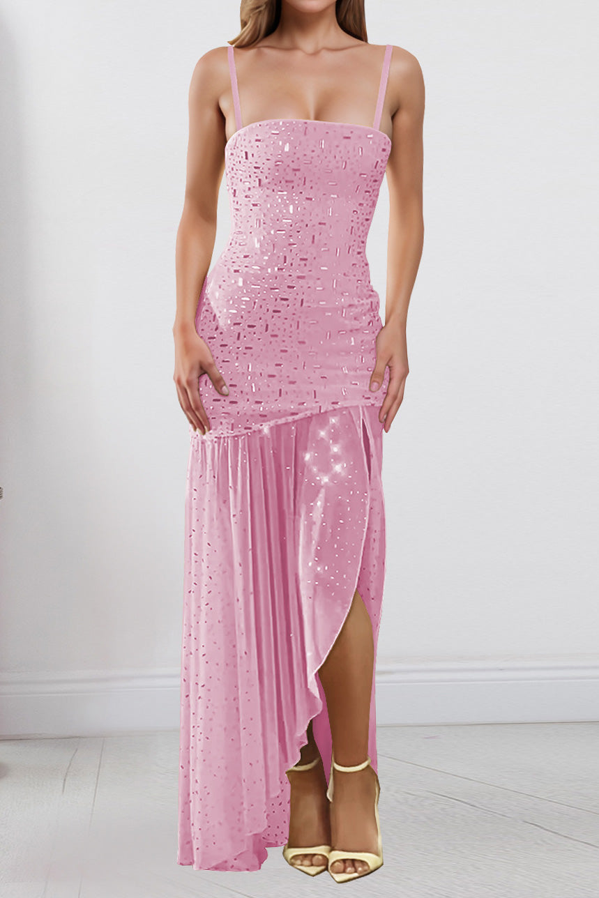 Rhinestone Strap Slit Bodycon Dress Lavish Daily