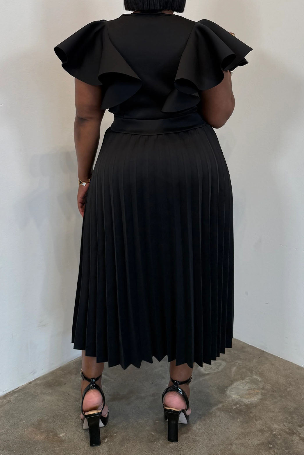 Plus Size Ruffle Sleeve Pleated Dress Lavish Daily