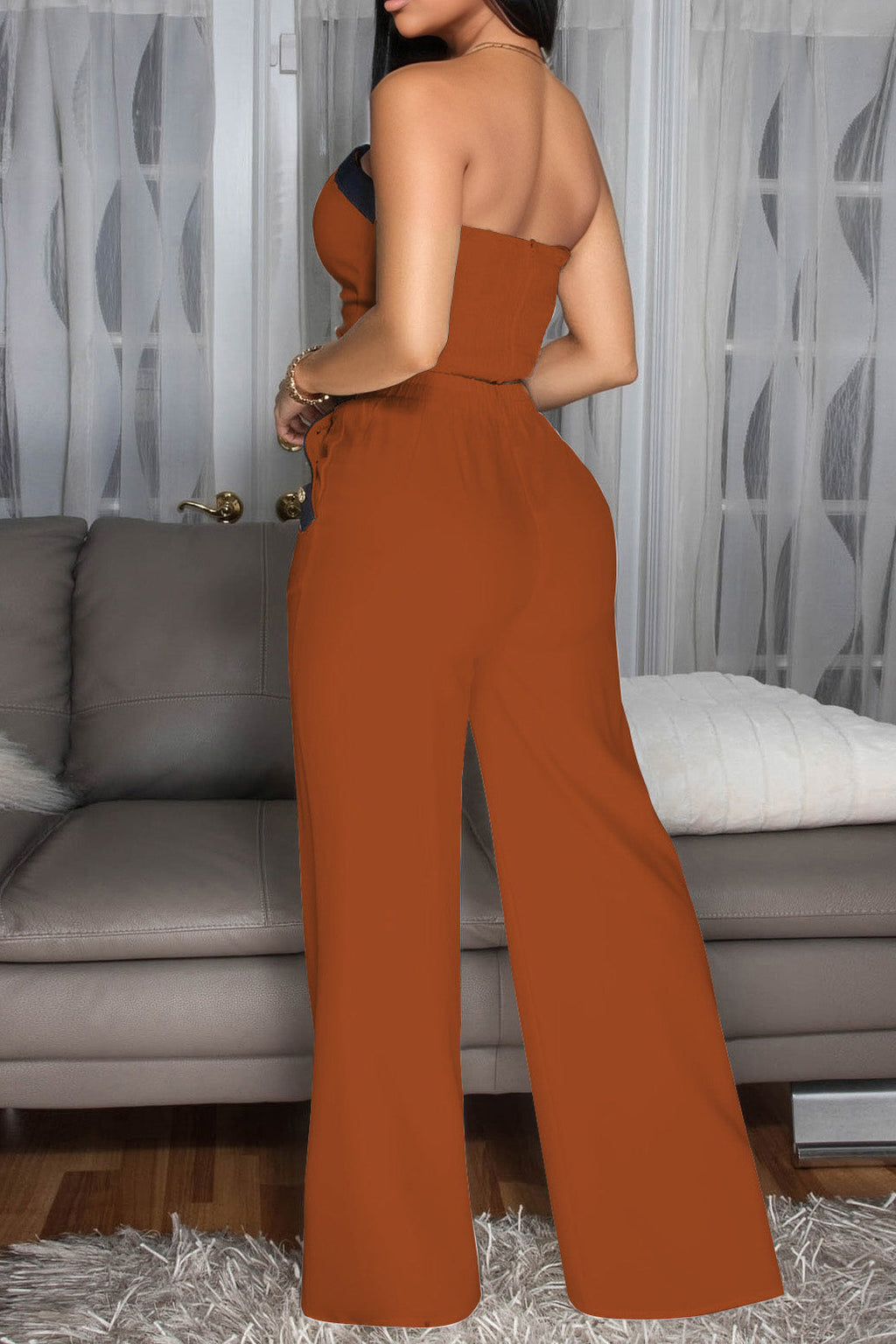 Wide-Leg Pant Suit with Wrap Detail Top Lavish Daily