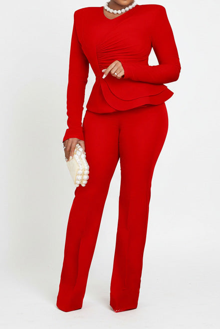 Ruffle Hem Blouse & Pants Set Lavish Daily