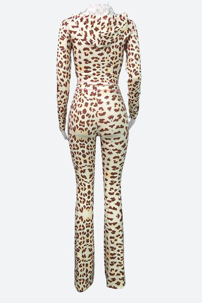 Leopard Print Zipper Jacket And Flared Pants Lavish Daily