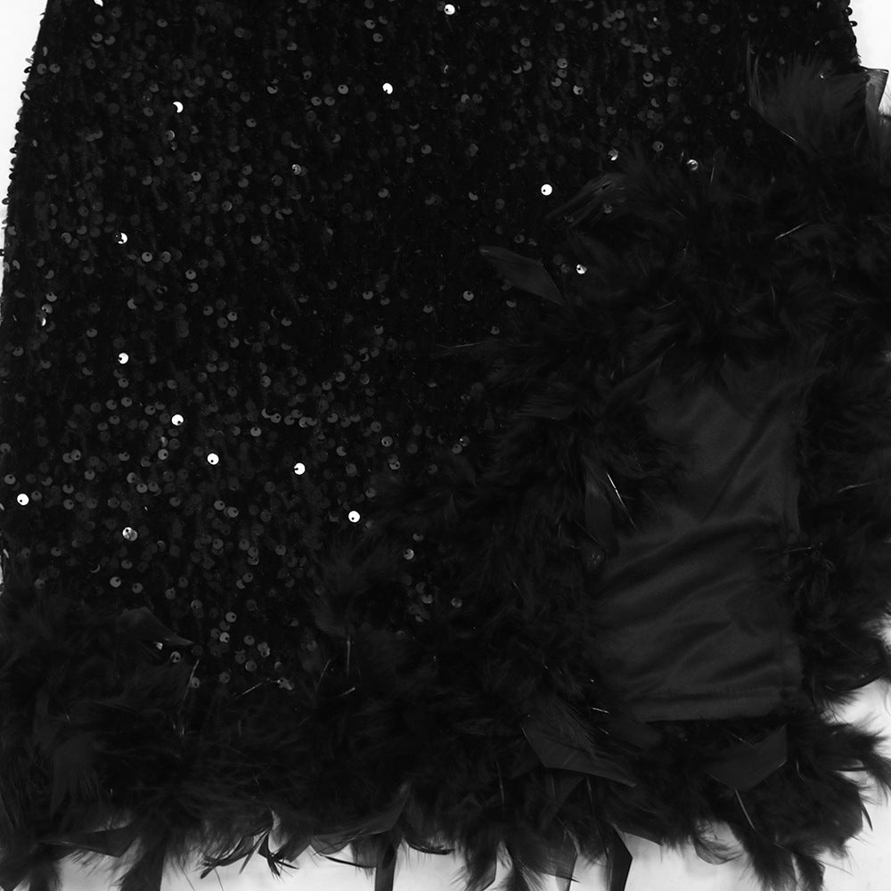 Feather Hemline Sequin Mini Dress Lavish Daily