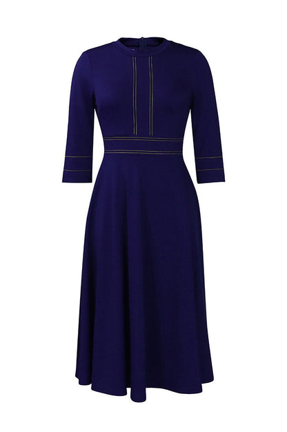 Contrast-Trim Fit-and-Flare Midi Dress Lavish Daily