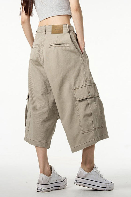 Baggy Cargo Capri Jeans with Utility Pockets Lavish Daily