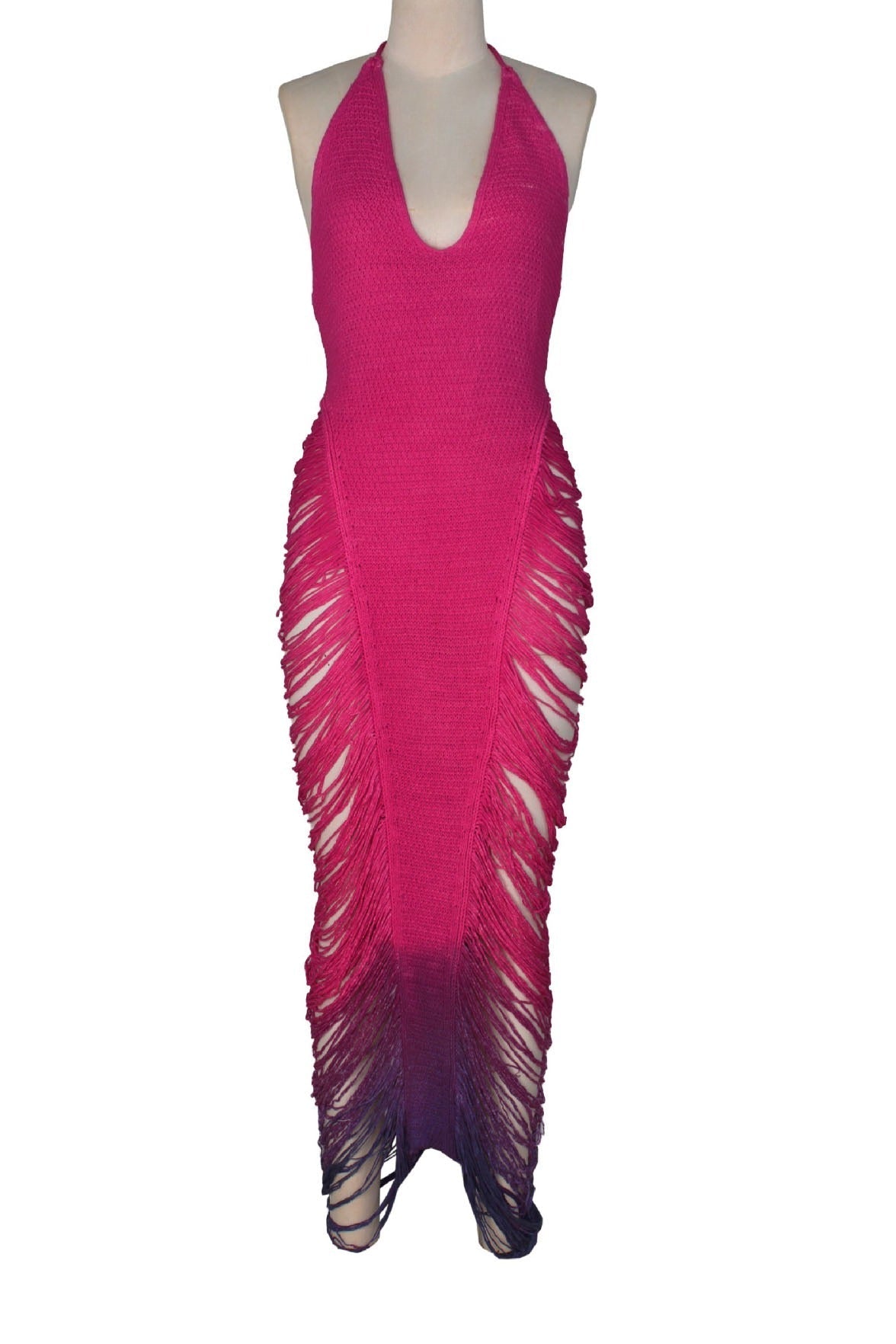 Crochet Halter Fringe Maxi Dress Lavish Daily