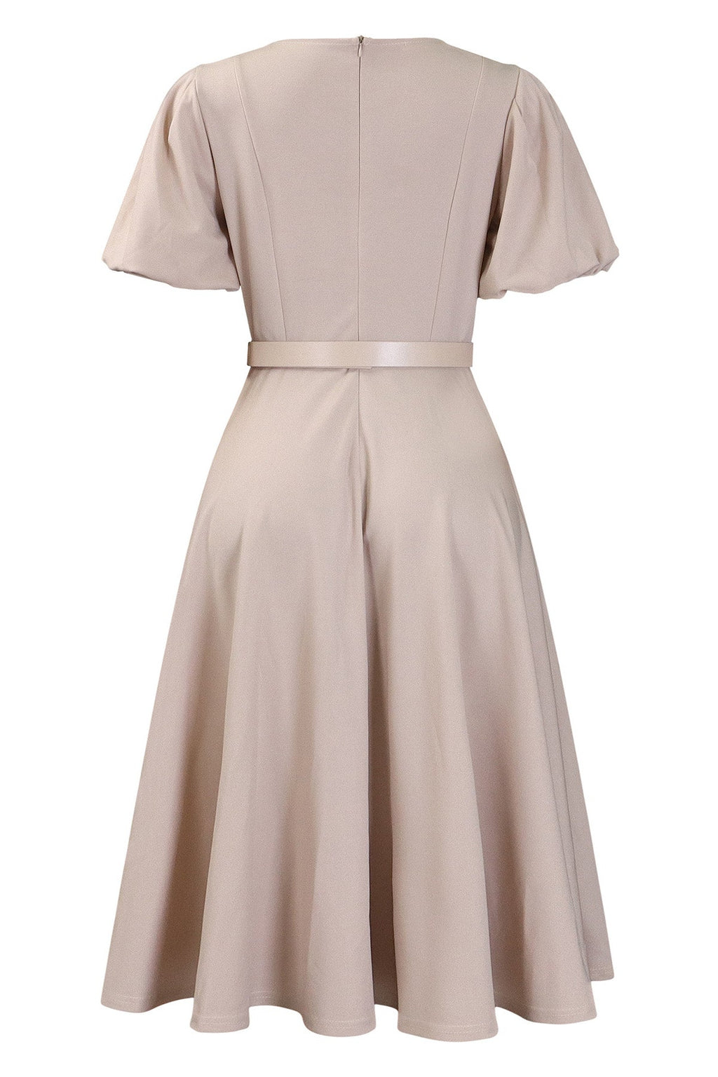 Puff Sleeve High Waist Solid Round Neck Dress Lavish Daily