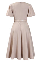 Puff Sleeve High Waist Solid Round Neck Dress Lavish Daily