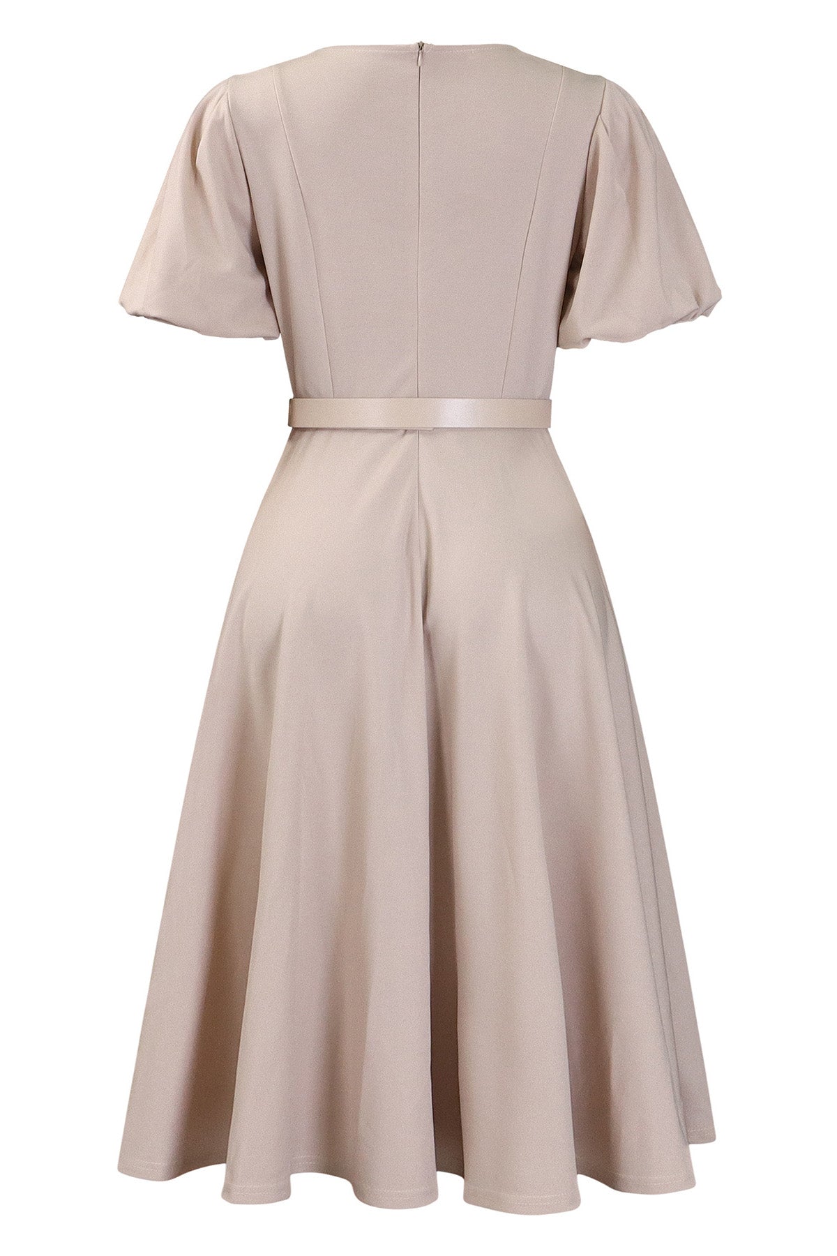 Puff Sleeve High Waist Solid Round Neck Dress Lavish Daily