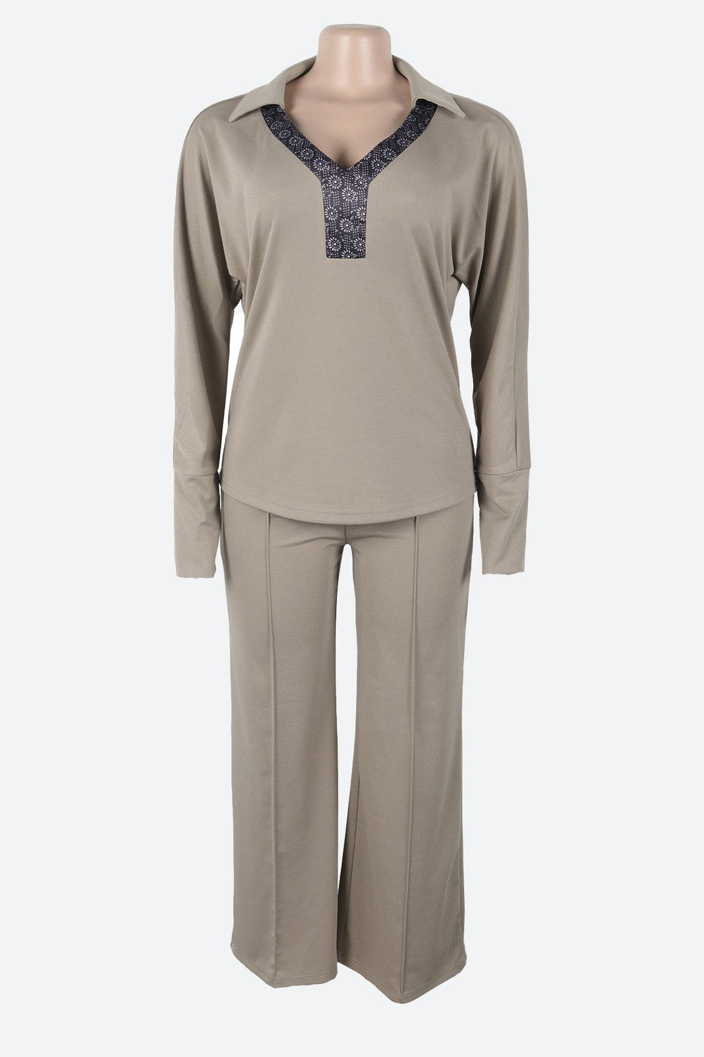 V-Neck Long Sleeve Stretch Fitted Two-Piece Set Lavish Daily