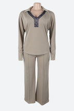 V-Neck Long Sleeve Stretch Fitted Two-Piece Set Lavish Daily