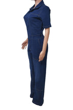 Denim Button-Front Carpenter Jumpsuit LavishDaily