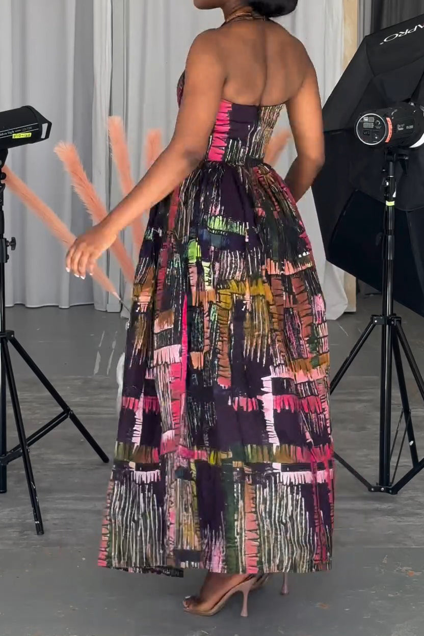 Printed Halter Neck Loose Dress Lavish Daily