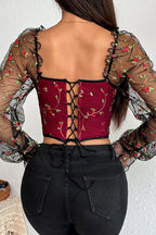 Sheer Mesh Embroidered Boned Corset Top Lavish Daily