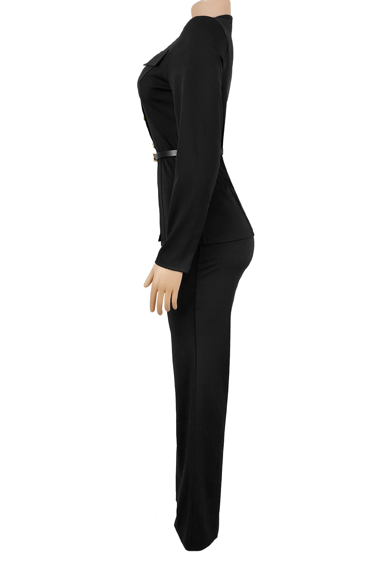 Belted Collarless 2-Piece Power Suit Lavish Daily