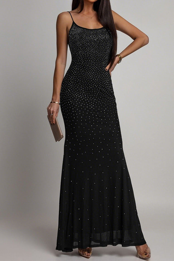 Rhinestone and Pearl Mesh Mermaid Maxi Dress Lavish Daily