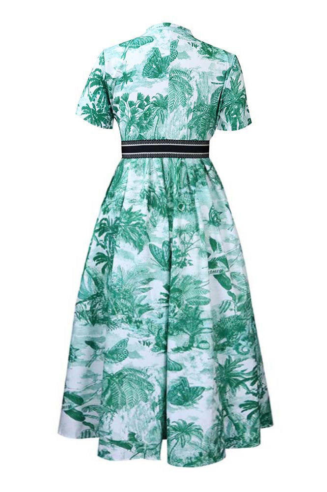 Printed Short-Sleeve Flowy Plus-Size Dress Lavish Daily