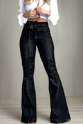 High Rise Tie Waist Flare Wide Leg Jeans Lavish Daily