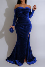 Elegant Off-Shoulder Velvet Dress Lavish Daily