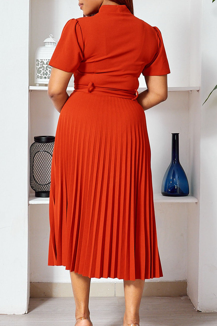 Short Sleeve V-Neck Pleated Slim Waist Dress Lavish Daily