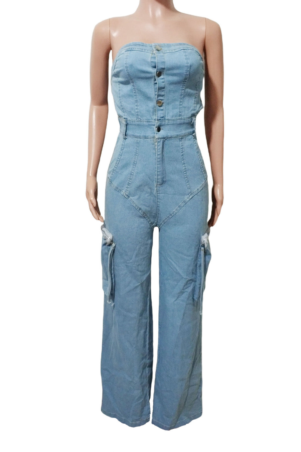 Slim Fit Strapless Denim Jumpsuit Lavish Daily