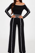 One Shoulder Top and Wide Leg Pants Set Lavish Daily