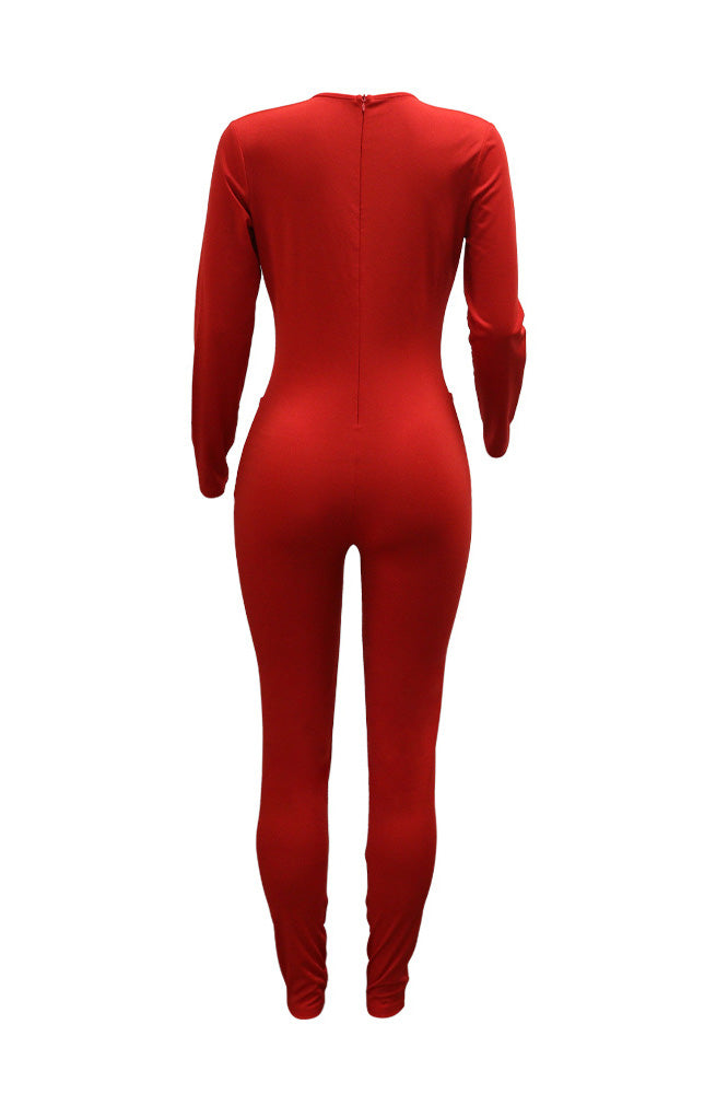 V-Neck Rhinestone Jumpsuit Lavish Daily